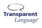 Transparent Language logo with a speech bubble graphic above the text.