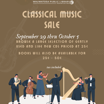 Brown background with symphony playing classical instruments