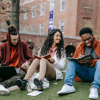 Teens studying on a college campus